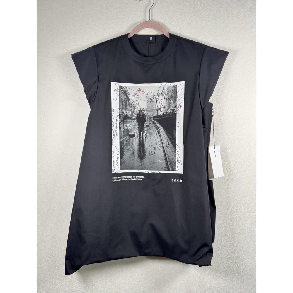 🔥RARE NWT SACAI JAMES DEAN POPLIN MINI DRESS BLACK SIZE MEDIUM 2 TEE ASYMMETRIC